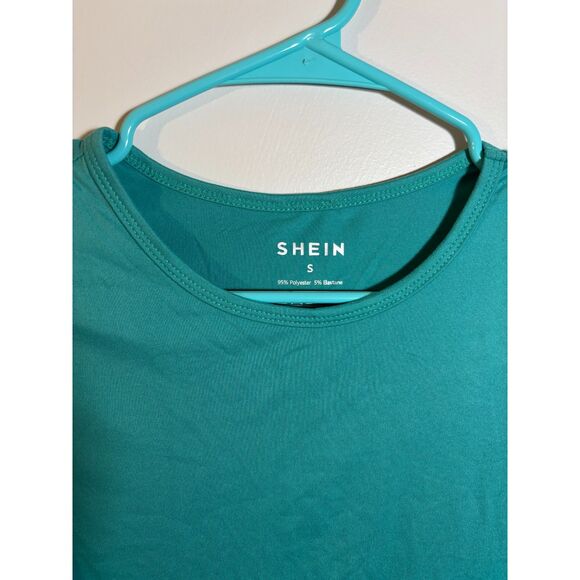 Shein Women’s Fitted T-Shirt Small Teal Green Short Sleeve Stretchy Basic Top - Picture 3 of 3